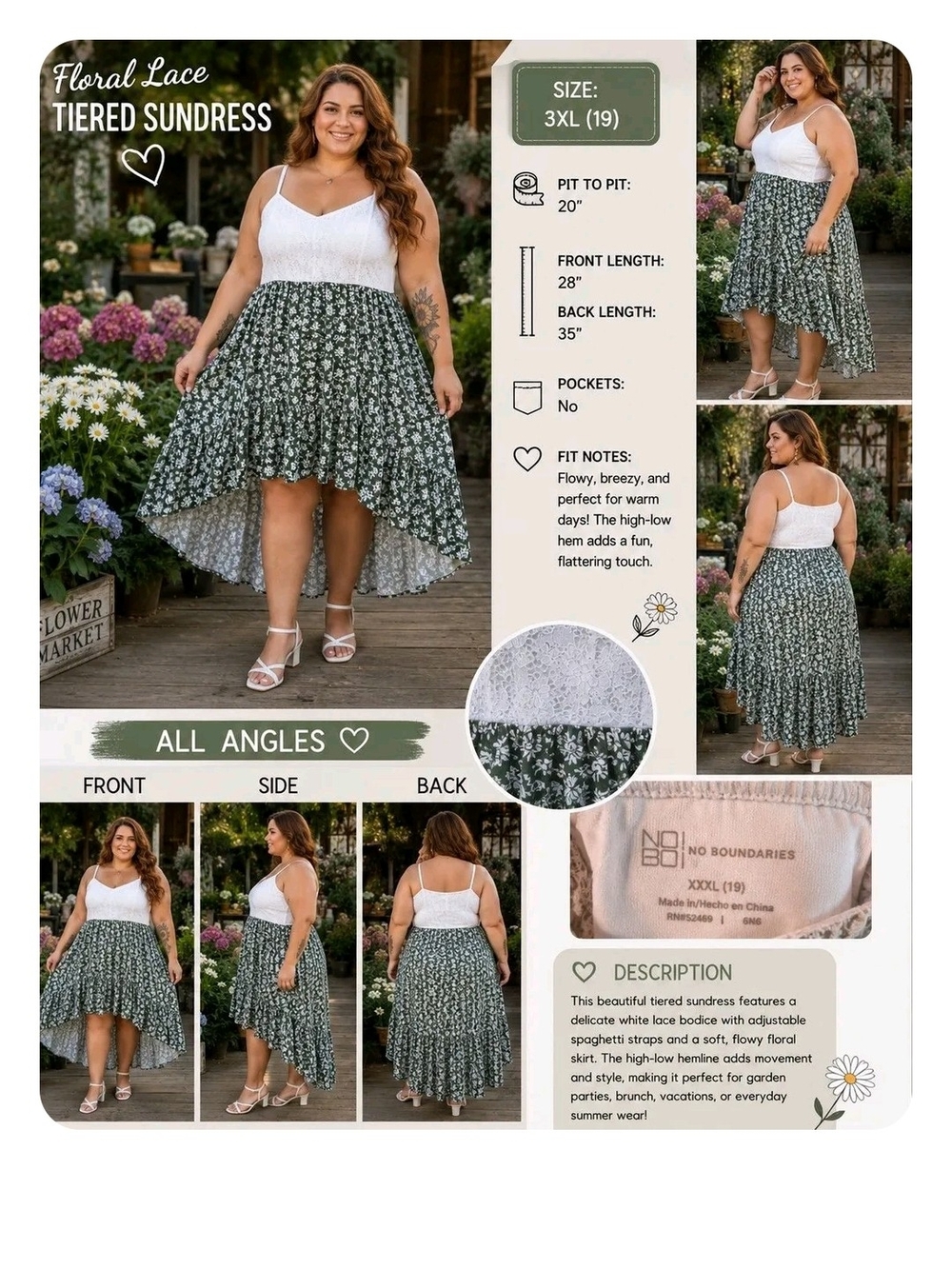 R62 No Boundaries Floral Hi-Low Dress – Size 3XL (19) more 1x